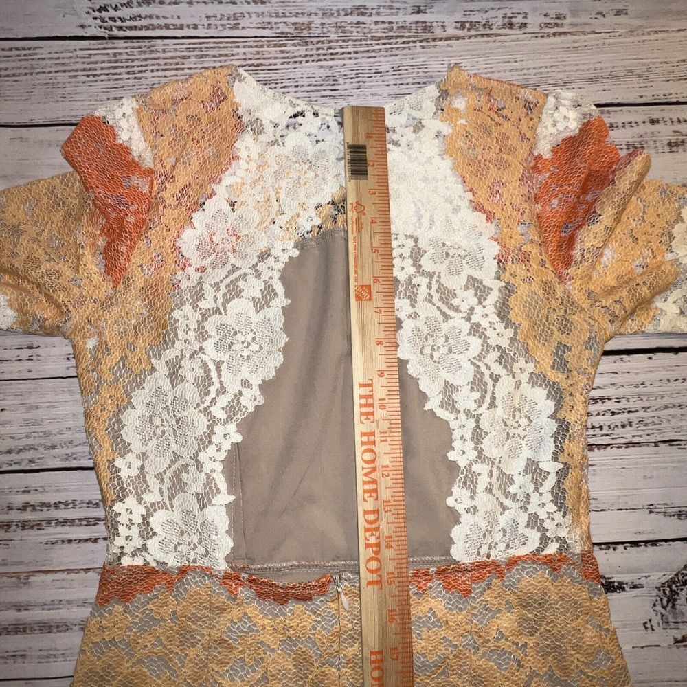 Flutter By Dance & Marvel Lace Dress Striped Women's Size Medium Ivory Orange - Picture 10 of 13